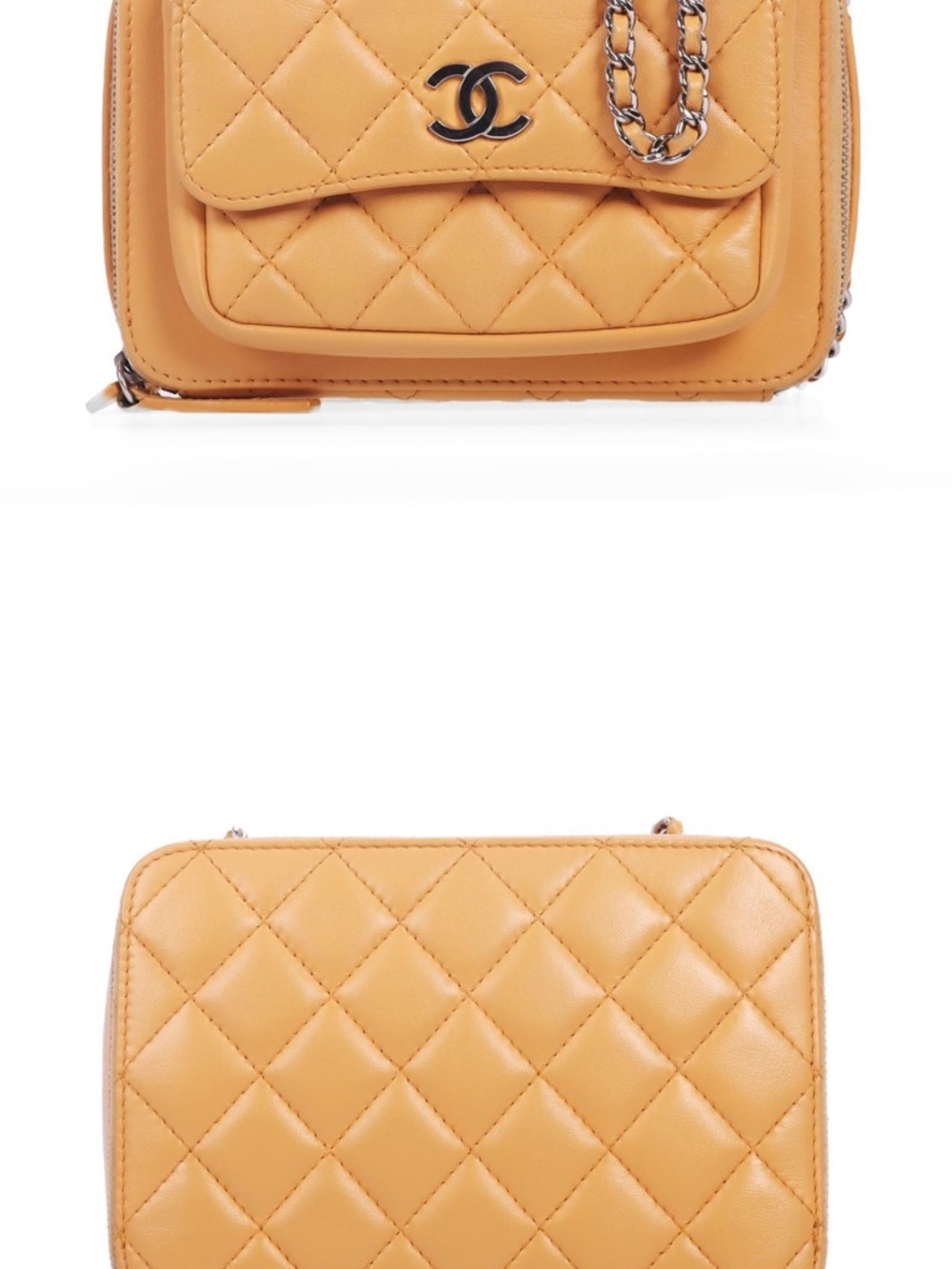 CHANEL Quilted Crossbody Bag in Tan Camel Leather